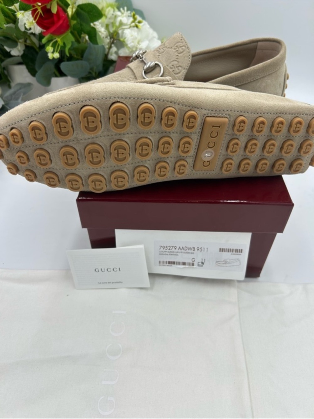 Men’s Gucci oatmeal GG Schweid driver loafer size 11 fits 12 US made in Italy - Picture 7 of 11